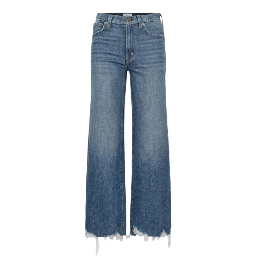 Frame Denim Women's High-Rise Wide Leg Distressed Hem Blue Jeans